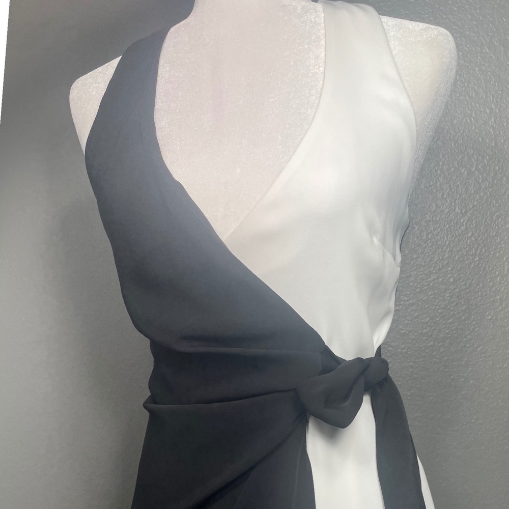 Mango MNG Bicolor Black White Colorblock Wrap Maxi Dress Sleeveless Size 2 XS